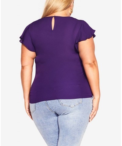 Trendy Plus Size Sweet Waterfall Short Sleeve Top Purple $37.44 Tops