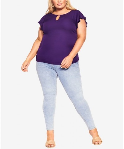 Trendy Plus Size Sweet Waterfall Short Sleeve Top Purple $37.44 Tops