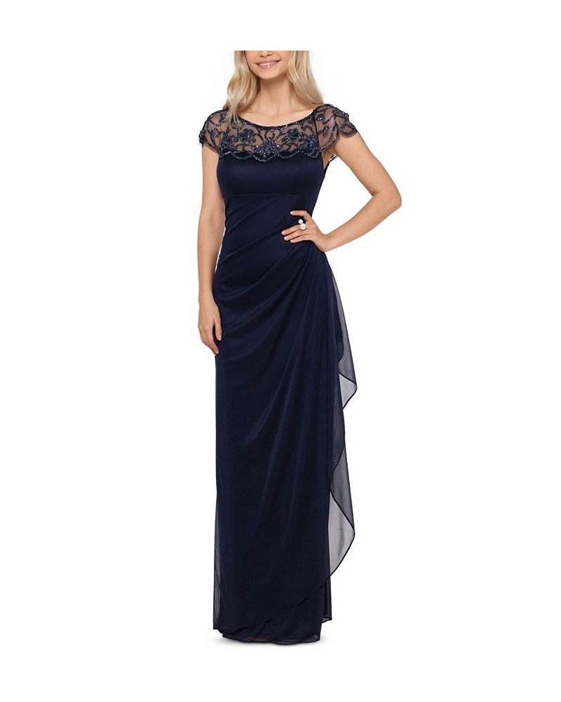 Embellished-Neck Gown Navy Blue $113.96 Dresses