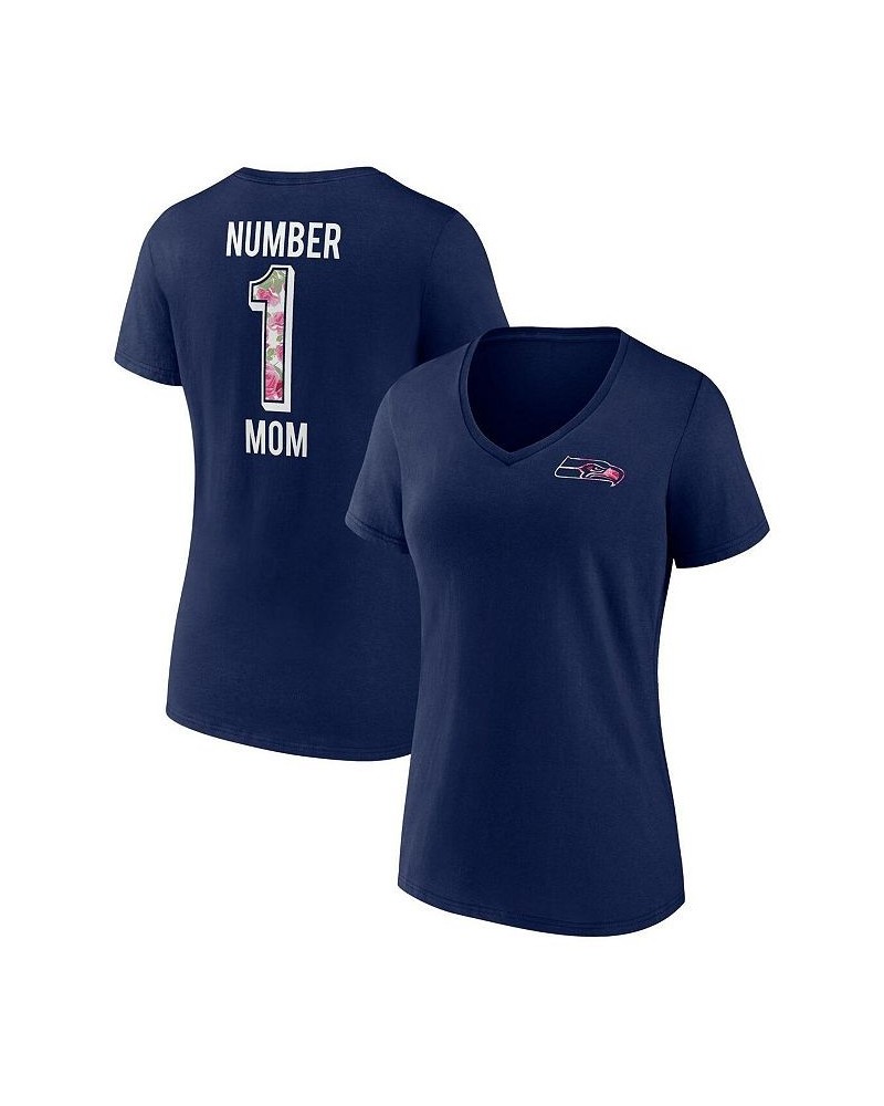 Women's Branded College Navy Seattle Seahawks Team Mother's Day V-Neck T-shirt Navy $15.91 Tops