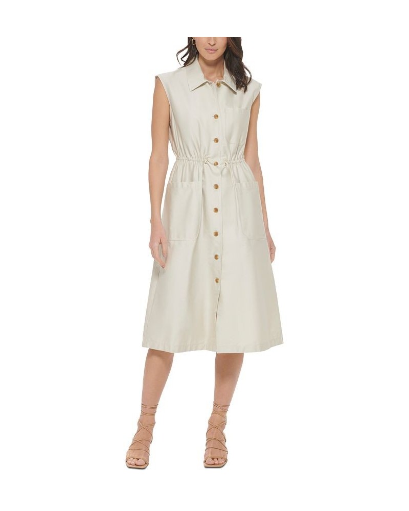 Women's Button-Front Patch Pocket Sleeveless Midi Shirtdress Pearl $57.46 Dresses