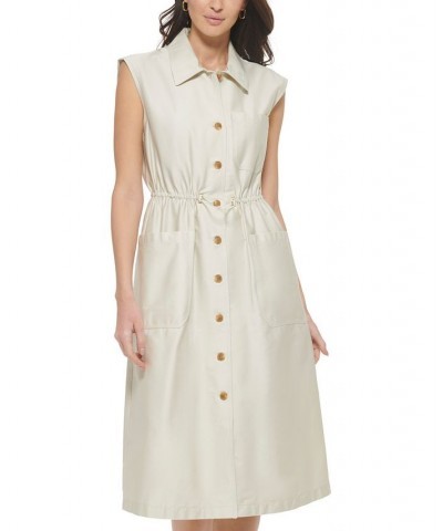 Women's Button-Front Patch Pocket Sleeveless Midi Shirtdress Pearl $57.46 Dresses