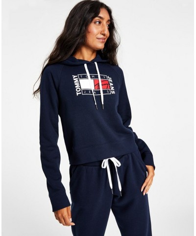 Women's Fleece Cropped Flag-Graphic Pullover Hoodie Blue $28.78 Sweatshirts