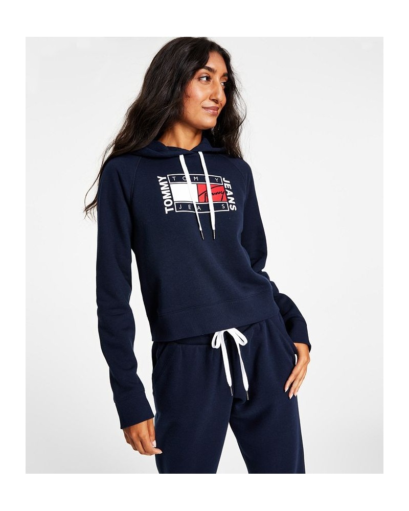 Women's Fleece Cropped Flag-Graphic Pullover Hoodie Blue $28.78 Sweatshirts