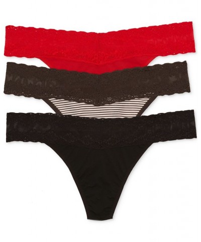 Bliss Perfection Lace-Trim Thong Pack of 3 750092MP Chili / Licorice Stripe Print / Black $17.07 Underwears