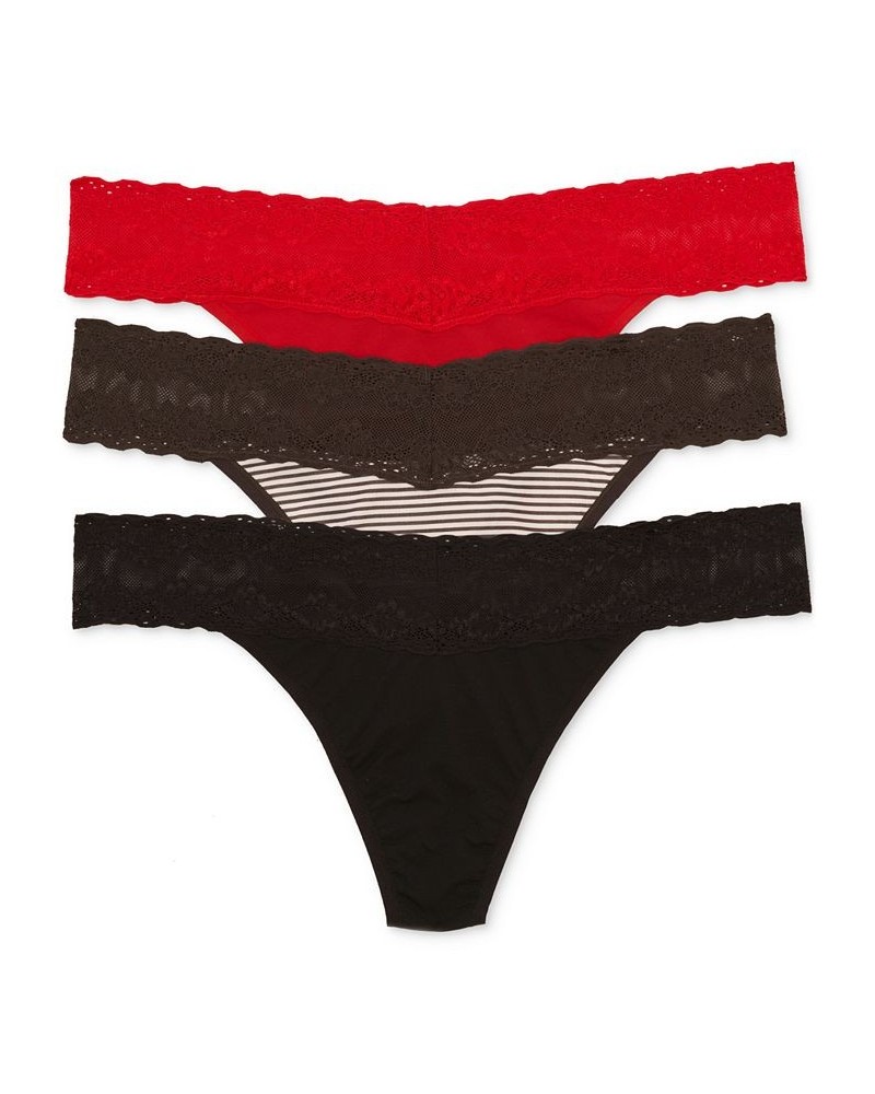 Bliss Perfection Lace-Trim Thong Pack of 3 750092MP Chili / Licorice Stripe Print / Black $17.07 Underwears