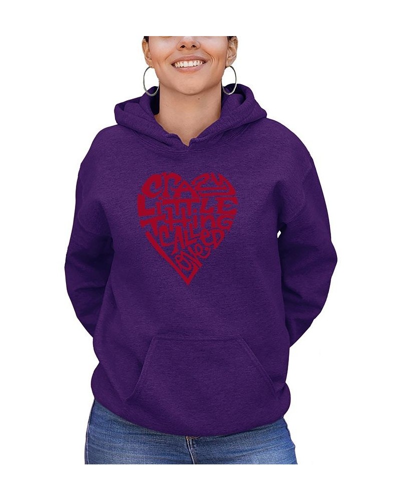 Women's Word Art Crazy Little Thing Called Love Hooded Sweatshirt Purple $25.80 Sweatshirts