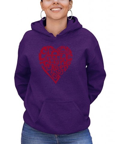 Women's Word Art Crazy Little Thing Called Love Hooded Sweatshirt Purple $25.80 Sweatshirts