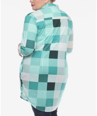 Plus Size Plaid Tunic Shirt Green and White $27.90 Tops