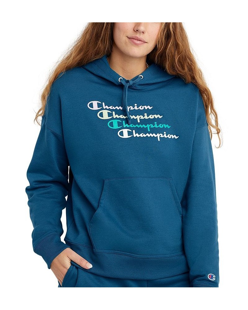 Women's Logo Fleece Sweatshirt Hoodie Blue $16.80 Sweatshirts