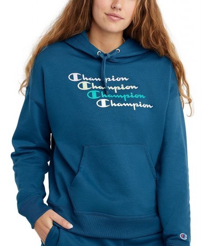 Women's Logo Fleece Sweatshirt Hoodie Blue $16.80 Sweatshirts