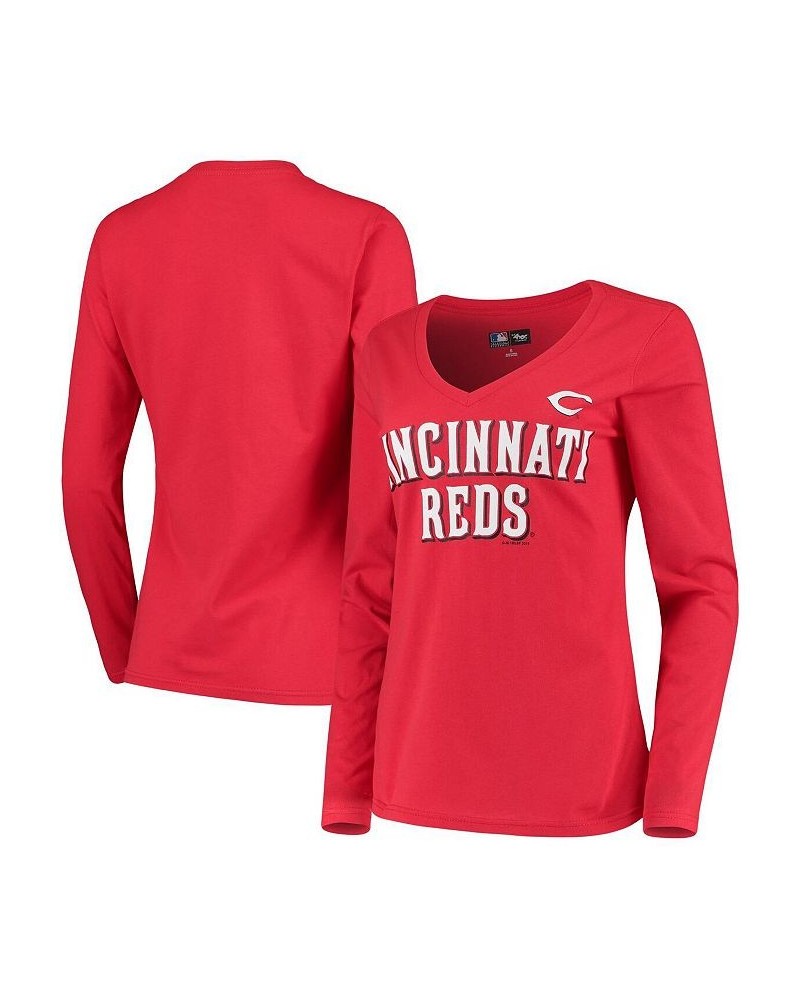 Women's Red Cincinnati Reds Post Season Long Sleeve T-shirt Red $14.80 Tops