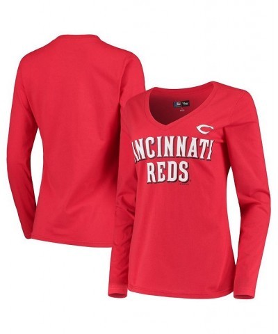 Women's Red Cincinnati Reds Post Season Long Sleeve T-shirt Red $14.80 Tops