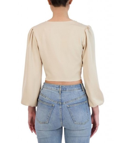 Women's V-Neck Long-Sleeve O-Ring Top Tan/Beige $26.13 Tops