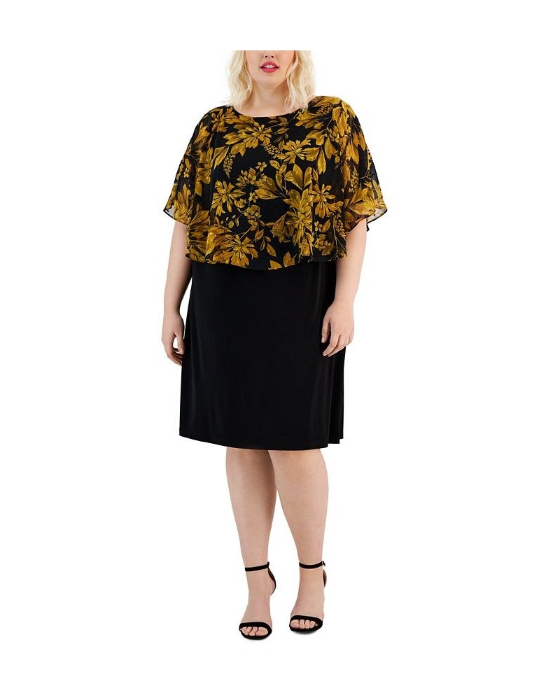 Plus Size Printed-Overlay Jersey-Knit Dress Mustard $22.31 Dresses