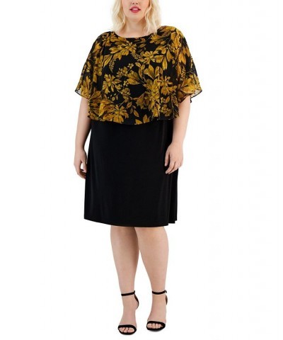 Plus Size Printed-Overlay Jersey-Knit Dress Mustard $22.31 Dresses