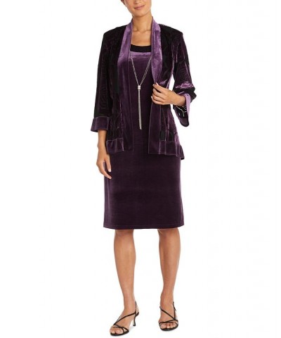 Petite Velvet Dress & 3/4-Sleeve Jacket Plum $52.32 Dresses