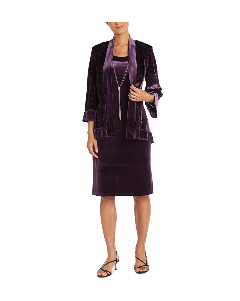 Petite Velvet Dress & 3/4-Sleeve Jacket Plum $52.32 Dresses