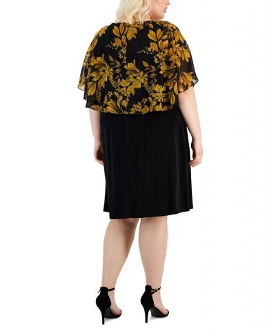 Plus Size Printed-Overlay Jersey-Knit Dress Mustard $22.31 Dresses