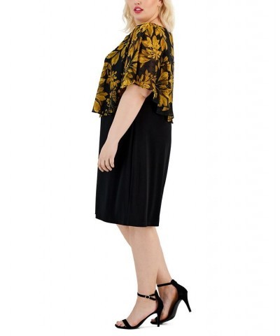 Plus Size Printed-Overlay Jersey-Knit Dress Mustard $22.31 Dresses