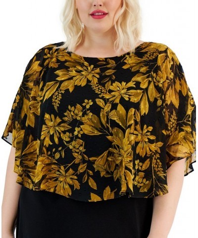 Plus Size Printed-Overlay Jersey-Knit Dress Mustard $22.31 Dresses