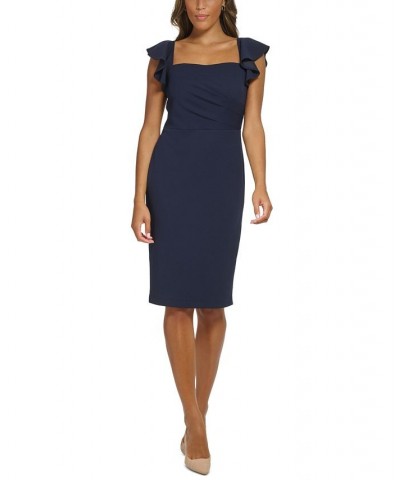 Women's Ruffle-Strap Pleated Sheath Dress Blue $48.96 Dresses