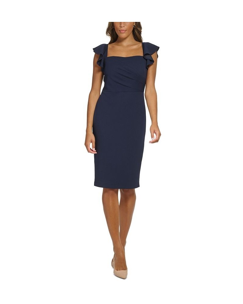 Women's Ruffle-Strap Pleated Sheath Dress Blue $48.96 Dresses