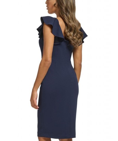 Women's Ruffle-Strap Pleated Sheath Dress Blue $48.96 Dresses