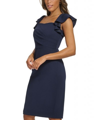 Women's Ruffle-Strap Pleated Sheath Dress Blue $48.96 Dresses