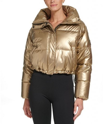 Sports Women's Active Metallic Cropped Puffer Jacket Gold $47.38 Jackets