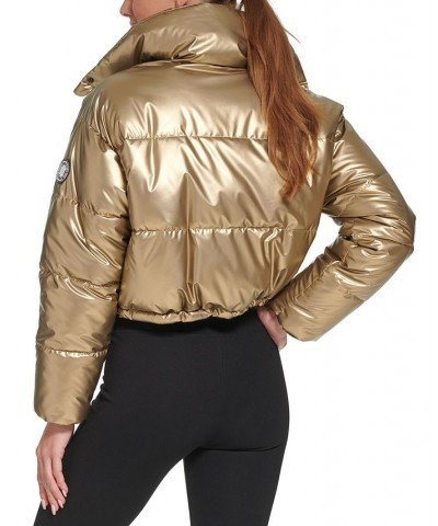 Sports Women's Active Metallic Cropped Puffer Jacket Gold $47.38 Jackets