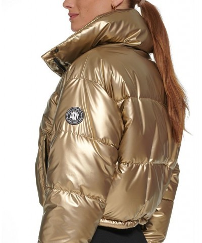 Sports Women's Active Metallic Cropped Puffer Jacket Gold $47.38 Jackets