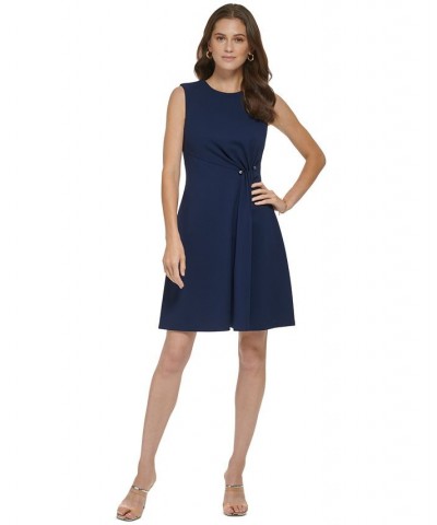 Women's Side-Drape Sleeveless Scuba Crepe Dress Spring Navy $58.38 Dresses