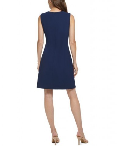 Women's Side-Drape Sleeveless Scuba Crepe Dress Spring Navy $58.38 Dresses