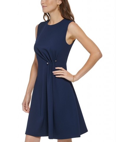 Women's Side-Drape Sleeveless Scuba Crepe Dress Spring Navy $58.38 Dresses