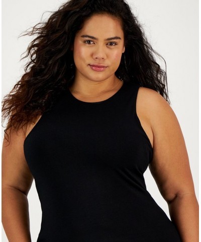 Plus Size Sleeveless Crewneck Knit Mini Dress Deep Black $23.59 Dresses