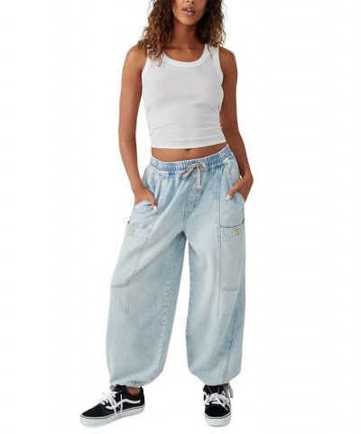 Women's Bright Eyed Drawstring-Waist Cargo Jogger Jeans Moonstone $61.62 Jeans