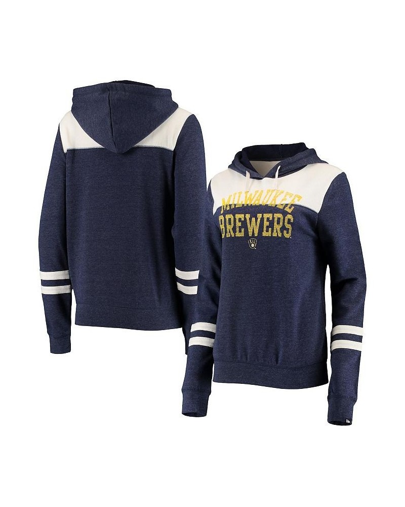 Women's Heathered Navy White Milwaukee Brewers Colorblock Tri-Blend Pullover Hoodie Heathered Navy, White $28.70 Sweatshirts