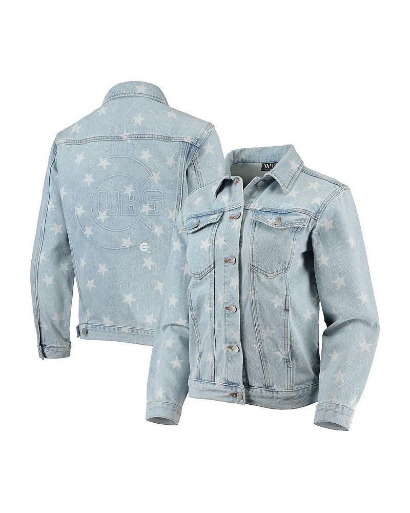 Women's Chicago Cubs Allover Print Button-Up Denim Jacket Denim $52.50 Jackets