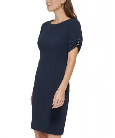 Women's Ruched-Sleeve Scuba Crepe Sheath Dress Spring Navy $68.11 Dresses