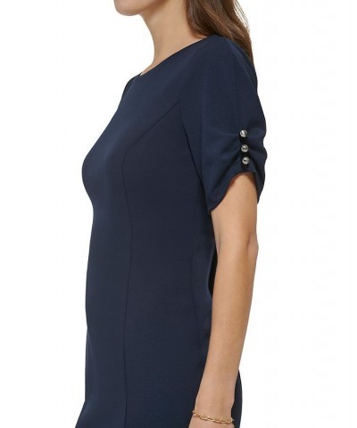 Women's Ruched-Sleeve Scuba Crepe Sheath Dress Spring Navy $68.11 Dresses