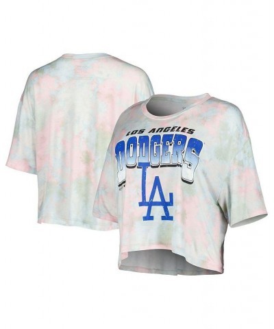 Women's Threads Los Angeles Dodgers Cooperstown Collection Tie-Dye Boxy Cropped Tri-Blend T-shirt Light Blue $31.79 Tops