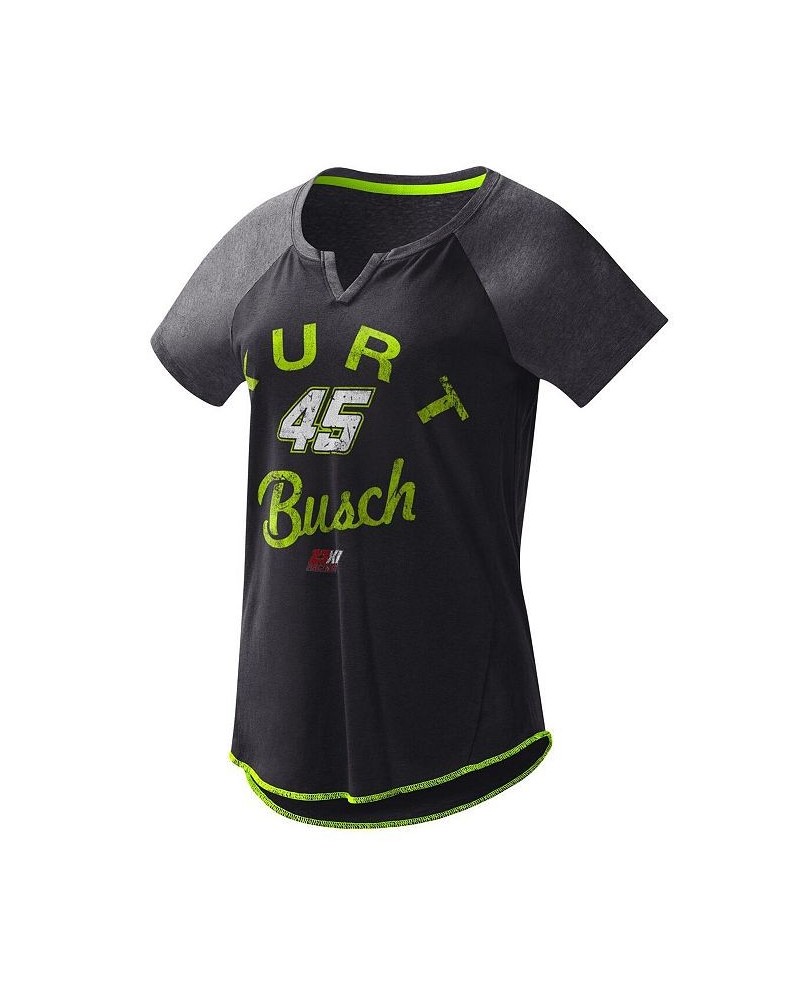 Women's Black Kurt Busch Grand Slam Tri-Blend Notch V-Neck T-shirt Black $24.29 Tops