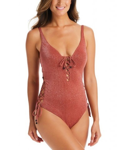 Summer Solids Lace-Up One-Piece Swimsuit Sienna $31.20 Swimsuits