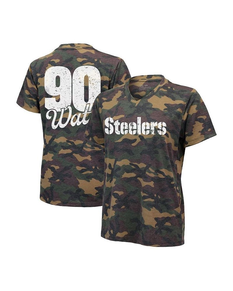 Women's T.J. Watt Camo Pittsburgh Steelers Name and Number V-Neck T-shirt Camo $31.34 Tops