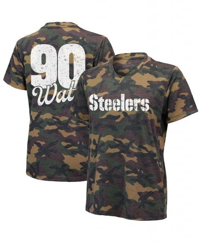 Women's T.J. Watt Camo Pittsburgh Steelers Name and Number V-Neck T-shirt Camo $31.34 Tops