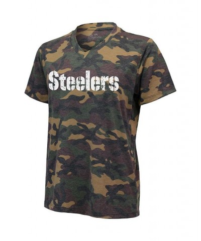 Women's T.J. Watt Camo Pittsburgh Steelers Name and Number V-Neck T-shirt Camo $31.34 Tops