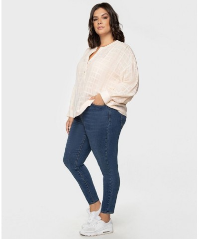 Trendy Plus Size Cotton Printed Henley Top Cream Pink $17.03 Tops