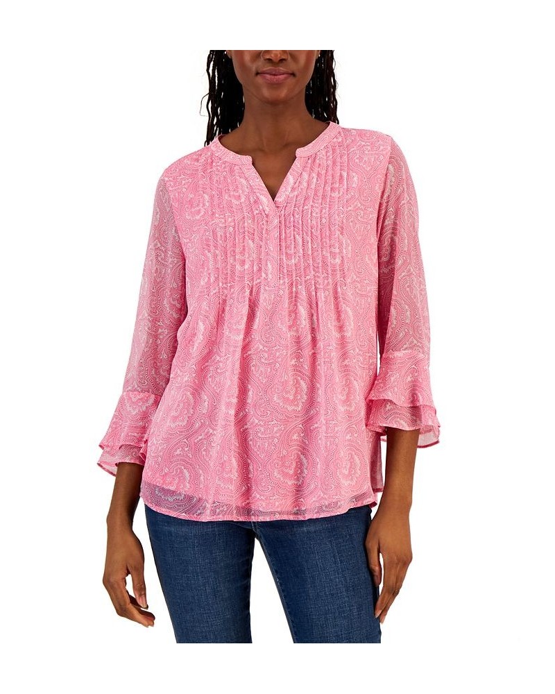 Women's Printed Split-Neck Top Pink $26.85 Tops