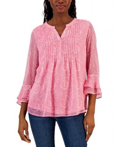 Women's Printed Split-Neck Top Pink $26.85 Tops